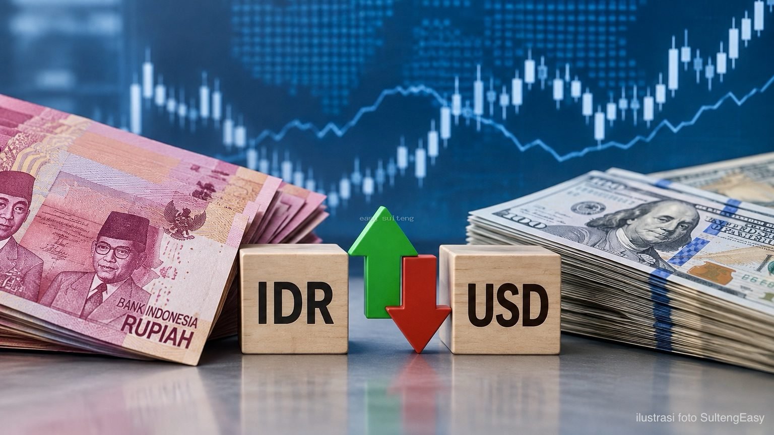 Ilustrasi kurs rupiah dan dolar AS.