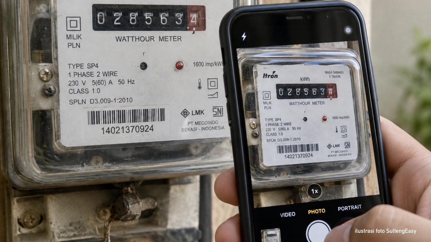 Pencatatan kWh meter listrik pascabayar.
