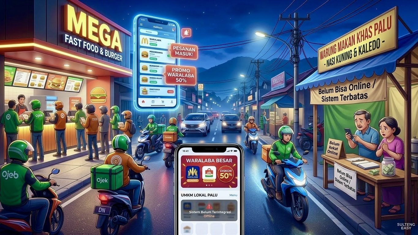 pesanan online melalui aplikasi makanan yang saat ini masih didominasi waralaba besar, sementara UMKM lokal Palu masih tertinggal secara sistem