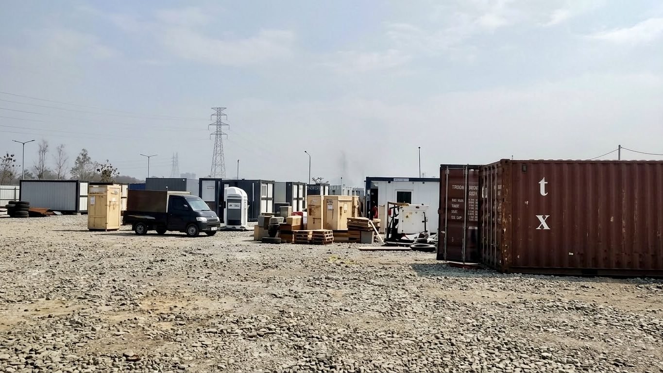 Proses pengerjaan dan instalasi mesin baru Pembangkit Listrik Tenaga Diesel (PLTD) menggunakan alat berat crane di kawasan Sidera, berdekatan dengan jaringan transmisi listrik tegangan tinggi.