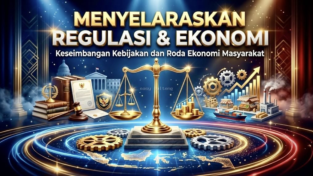 Ilustrasi keseimbangan antara kebijakan regulasi dan perputaran roda ekonomi masyarakat.